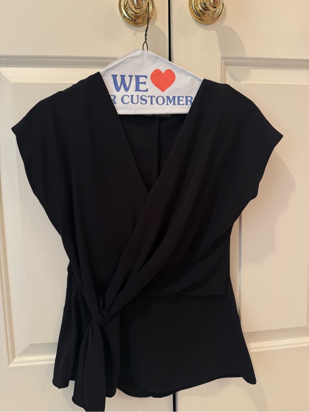 Zara Black Wrap-Front Tie Detail Women's Top